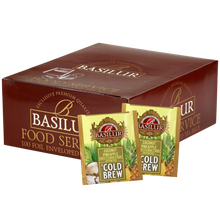 Ekspozytor Basilur Cold Brew Coconut Pineapple z herbatami owocowymi bez kofeiny.
