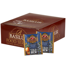 Ekspozytor Basilur Cold Brew Pomegranate Blueberry z owocową herbatą bez kofeiny.