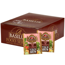 Zestaw Basilur Cherry Lime Cold Brew 100 saszetek w brązowym pudełku.