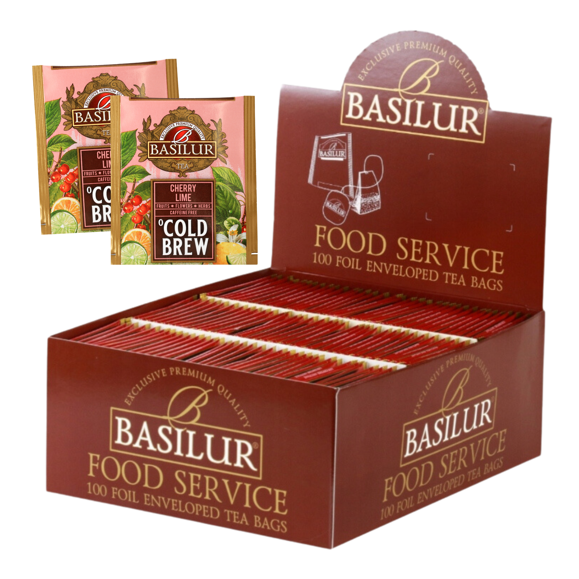 Ekspozytor Basilur Cold Brew Cherry Lime z herbatami owocowymi bez kofeiny.