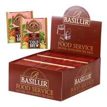 Ekspozytor Basilur Cold Brew Cherry Lime z herbatami owocowymi bez kofeiny.