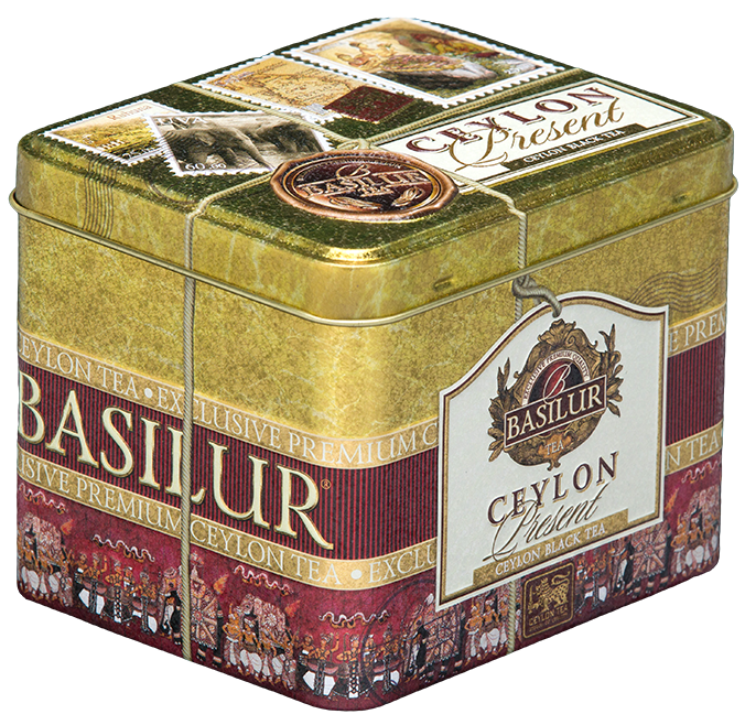 Bok opakowania Basilur Ceylon Present – ozdobna puszka inspirowana kulturą Sri Lanki.
