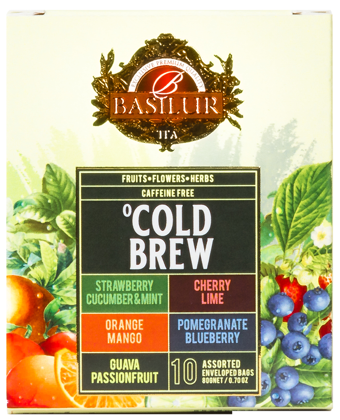 Zestaw herbat Basilur Cold Brew z pięcioma orzeźwiającymi smakami do zaparzania na zimno.