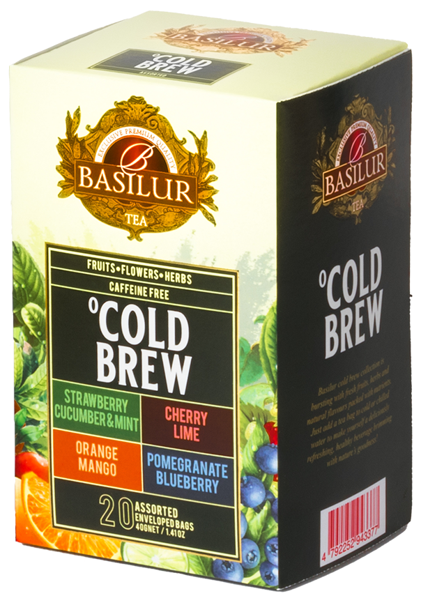 Zestaw herbat Basilur Cold Brew w opakowaniu z pięcioma smakami do zaparzania na zimno.