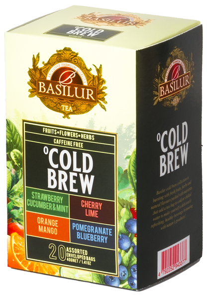 Zestaw herbat Basilur Cold Brew w opakowaniu z pięcioma smakami do zaparzania na zimno.