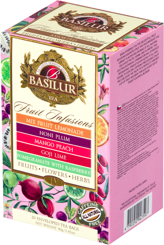 Zestaw herbat Basilur Fruit Infusions vol. IV z pięcioma smakami owocowych naparów.