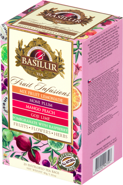 Zestaw herbat Basilur Fruit Infusions vol. IV z pięcioma smakami owocowych naparów.