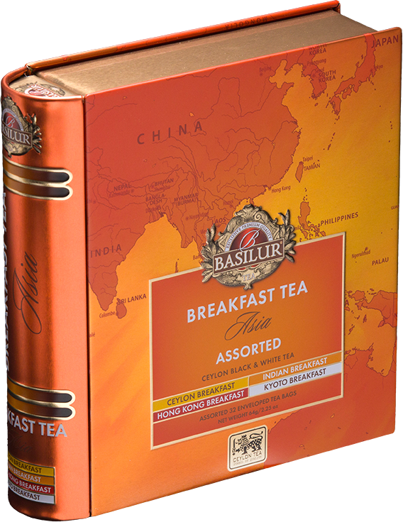 Zestaw Basilur Breakfast Tea Asia w metalowej puszce w kształcie książki.