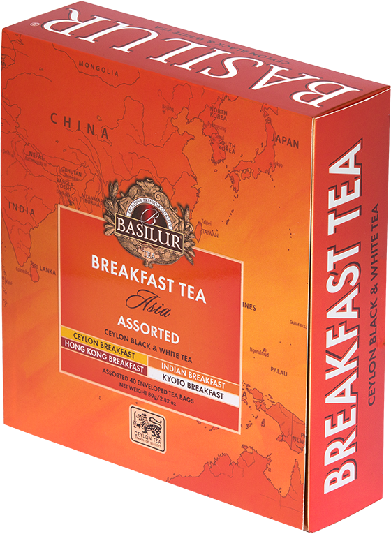 Opakowanie Basilur Breakfast Tea Asia z czarną i białą herbatą Ceylon.