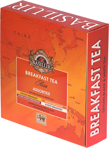 Opakowanie Basilur Breakfast Tea Asia z czarną i białą herbatą Ceylon.