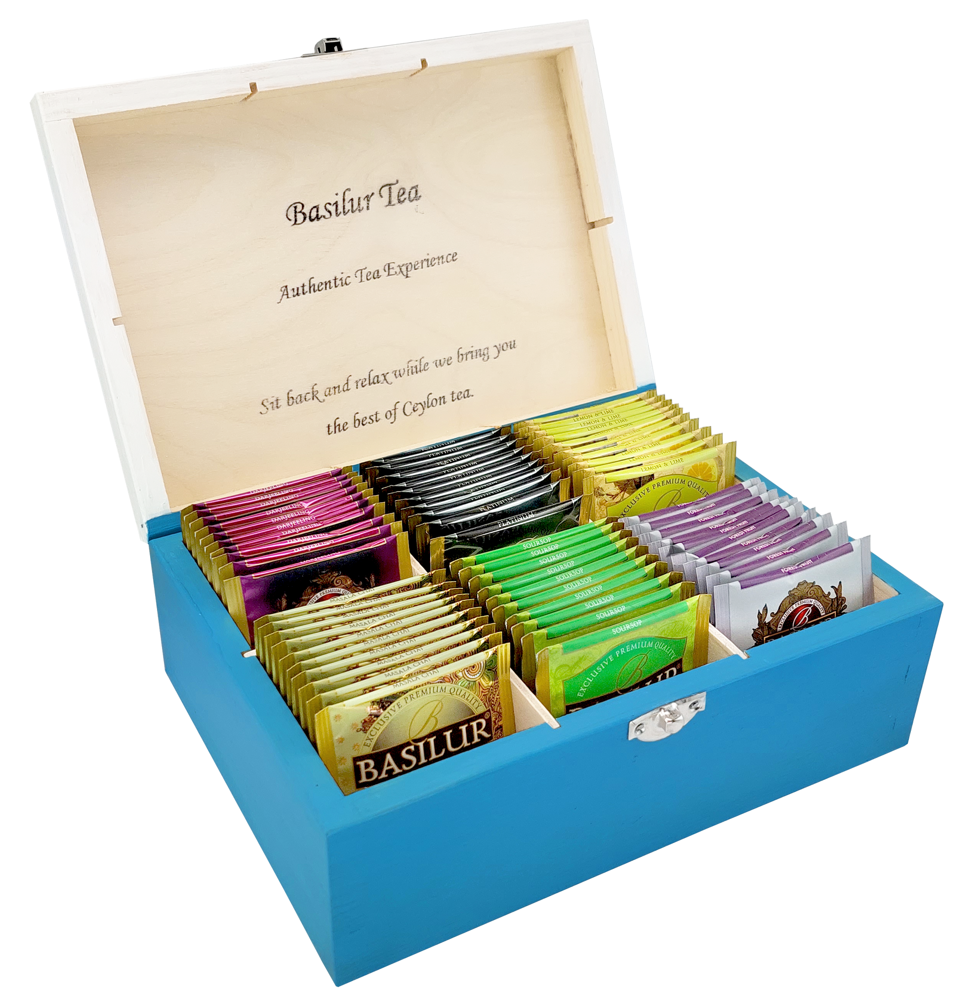 Wnętrze zestawu Basilur Filiżanki z różnorodnymi smakami herbat Ceylon.