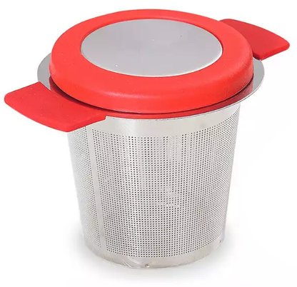 Nowoczesny zaparzacz czerwony z przykrywką i podstawką. Idealny do parzenia herbaty liściastej i ziół. Kup i ciesz się aromatem codziennie!