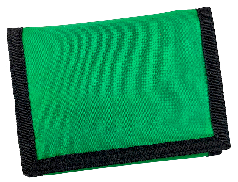 Zielony portfel Kingsleaf widziany z przodu po złożeniu
